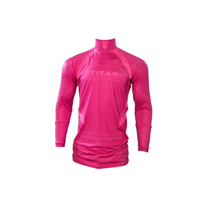 front mockup of Titan Battlegear hockey neck guard shirt in pink
