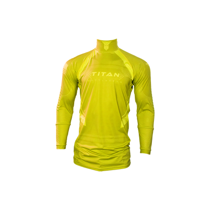 front mockup of Titan Battlegear hockey neck guard shirt in yellow