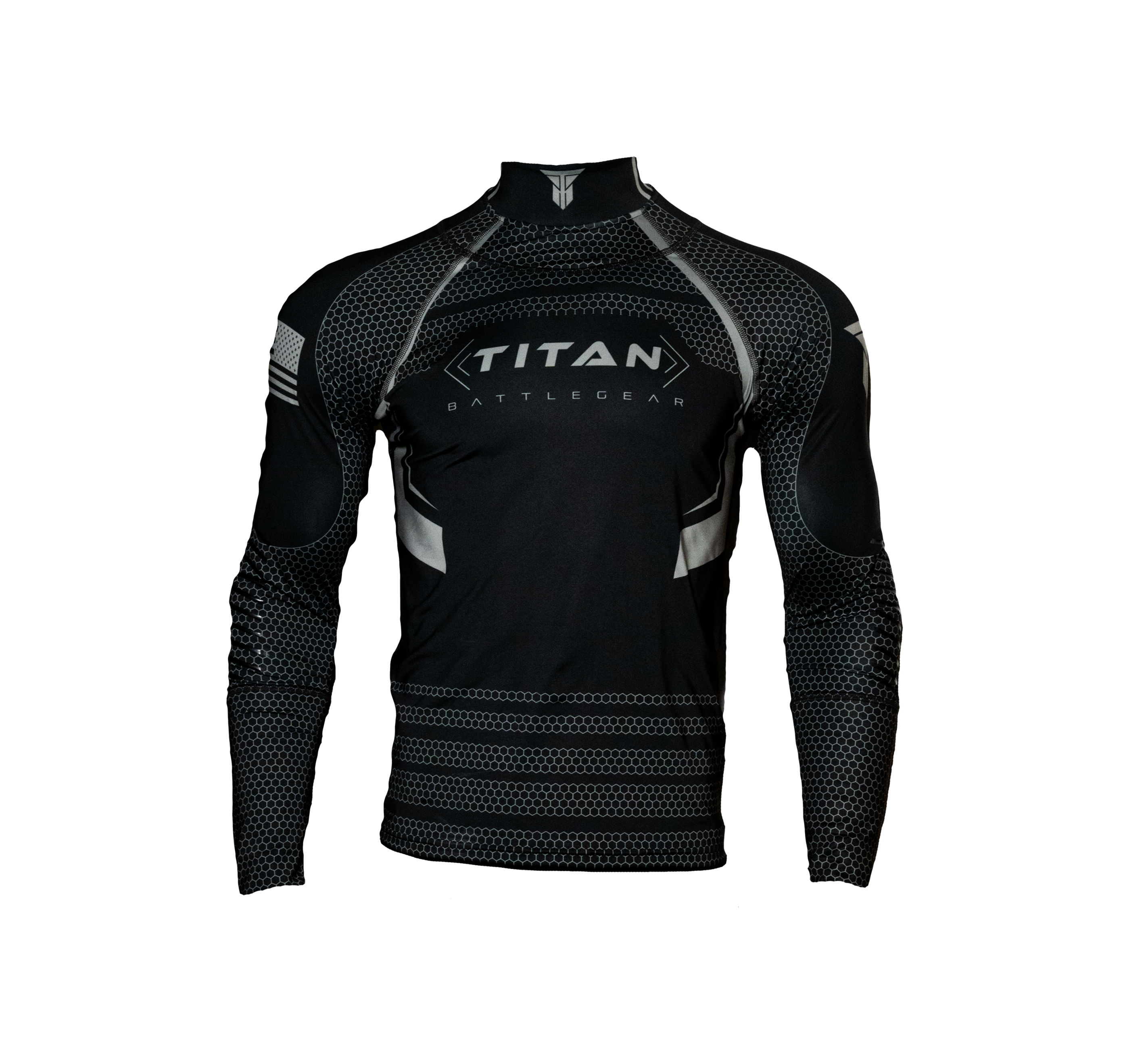 front mockup of Titan Battlegear hockey neck guard shirt