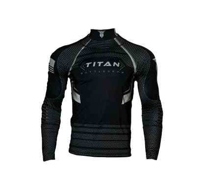 front mockup of Titan Battlegear hockey neck guard shirt